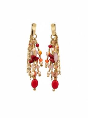 Style & Co. Gold-Tone Multi-Bead Dangle Earrings with Red and Coral Accents
